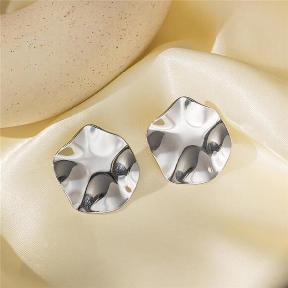 Chunky Statement Earrings | Irregular Coin, Square, Flower & Leaf Designs - Picture 4 of 5